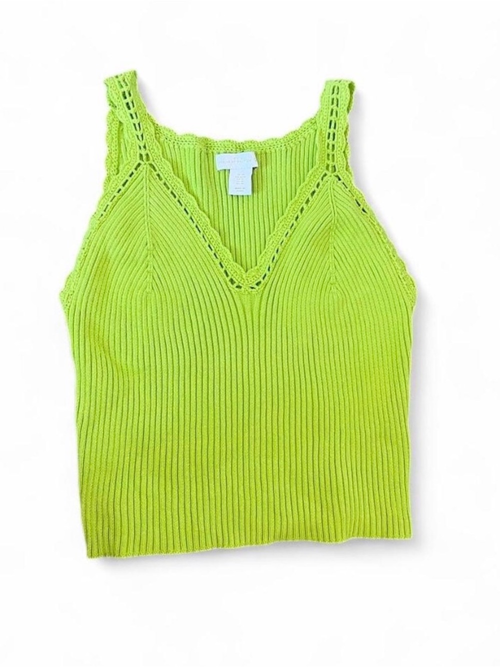 House of Harlow 1960 Neon Green Ribbed Knit V-Neck Tank